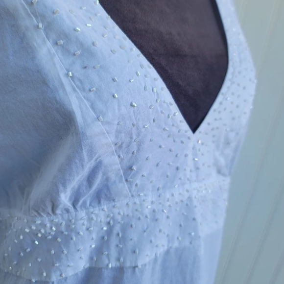 SWIM SYSTEMS 3/4 Sleeve Cover Up DRESS V-Neck Tie White Cotton Beaded Size L - Picture 8 of 13